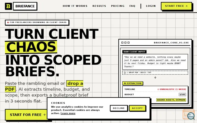 Screenshot of Briefance, a launch using Peerlist