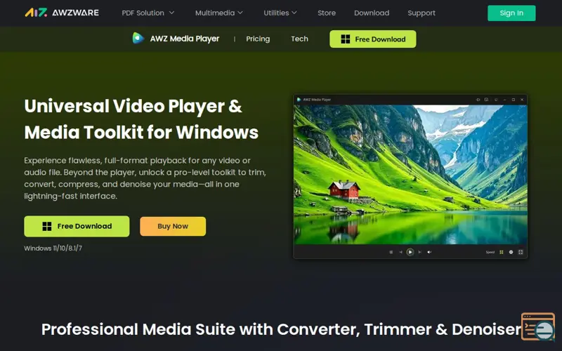 Screenshot of awzware.com/media-player