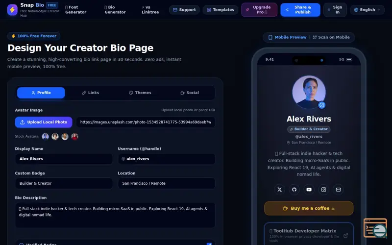 Screenshot of SnapBio