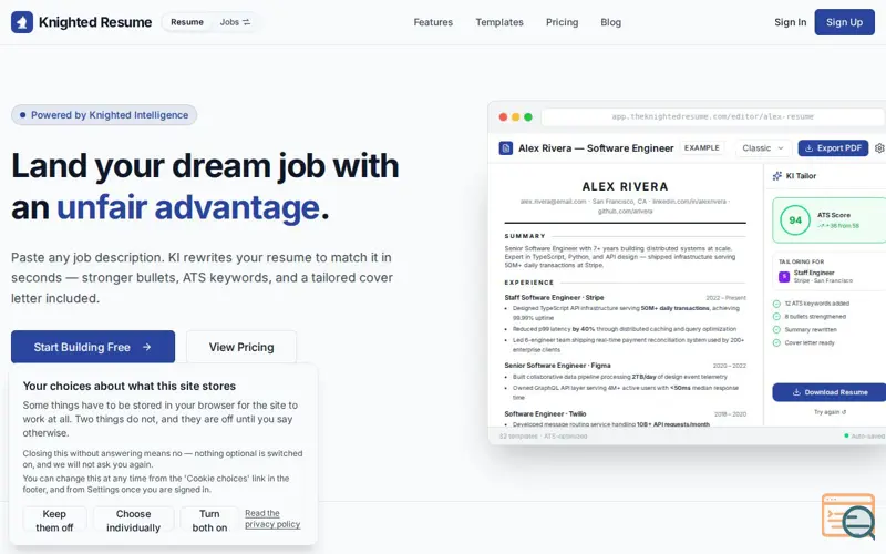 Screenshot of Knighted Resume