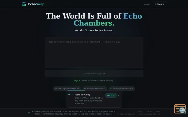 Screenshot of EchoSwap, a launch using Jina Reader