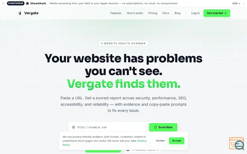 Screenshot of Vergate — Security Scanning for Vibecoders (Coming Soon)
