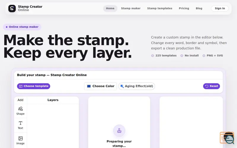 Screenshot of Stamp Creator Online, a launch using p5.js