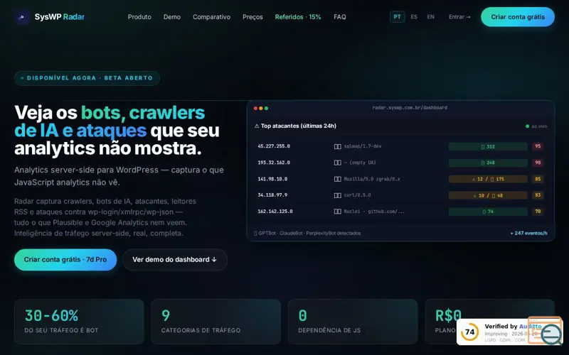 Screenshot of Radar, a launch using CyberPanel