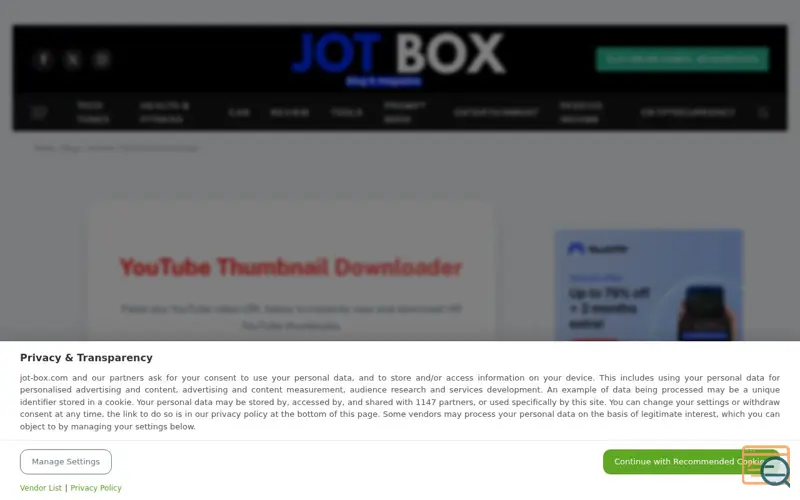 Screenshot of YouTube Thumbnail Downloader, a launch using Profitable CPM Rate Network