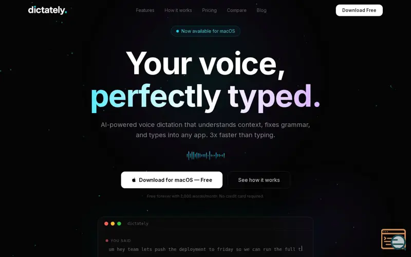 Screenshot of Dictately, a launch using Next.js
