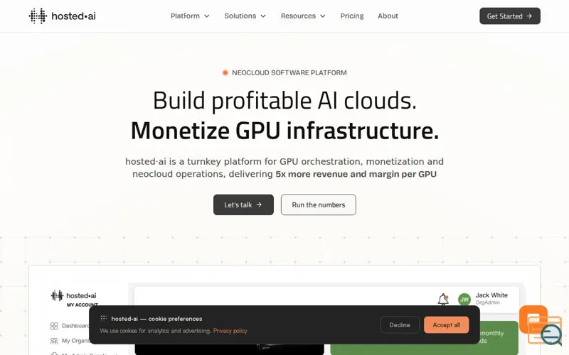 Screenshot of hosted·ai, a launch using Webflow