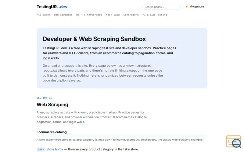 Screenshot of TestingURL
