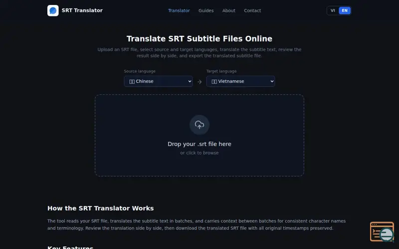 Screenshot of SRT Context-Aware Translator