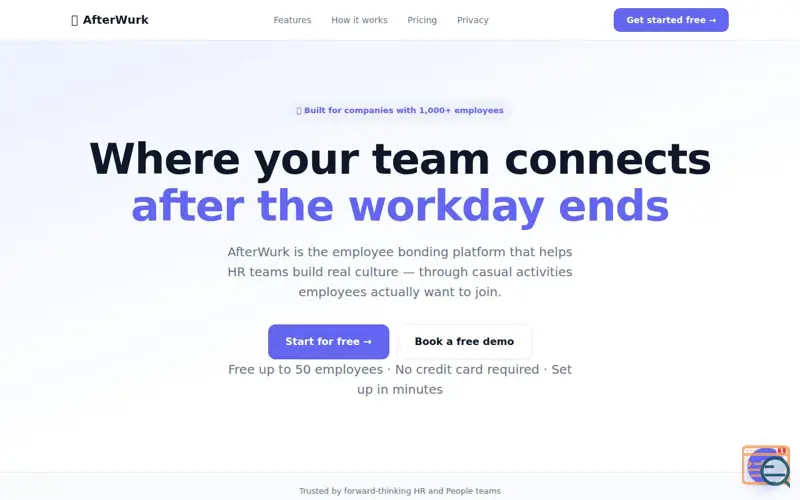 Screenshot of AfterWurk — Employee Bonding, Reimagined
