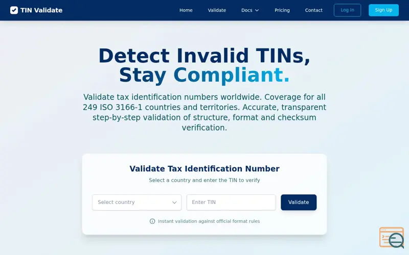 Screenshot of TIN Validate