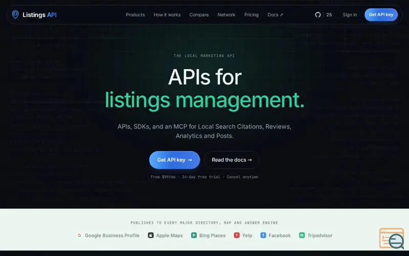 Screenshot of Listings API