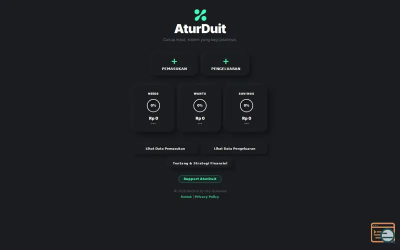 Screenshot of AturDuit, a launch using Profitable CPM Rate Network