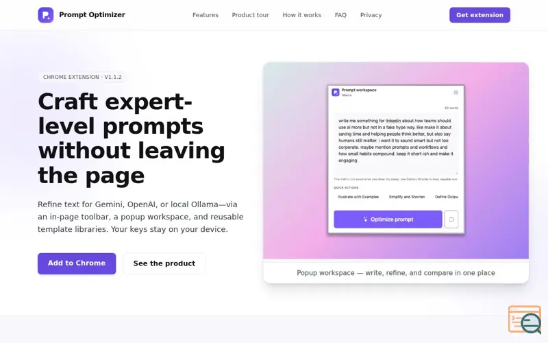 Screenshot of Prompt Optimizer, a launch using Bluehost