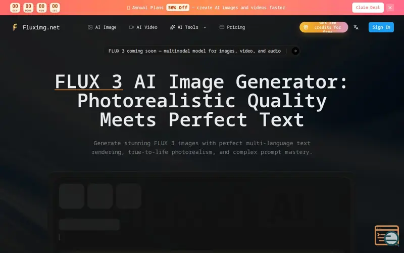 Screenshot of FluxImg - FLUX 3 AI Image Generator, a launch using Yo Directory