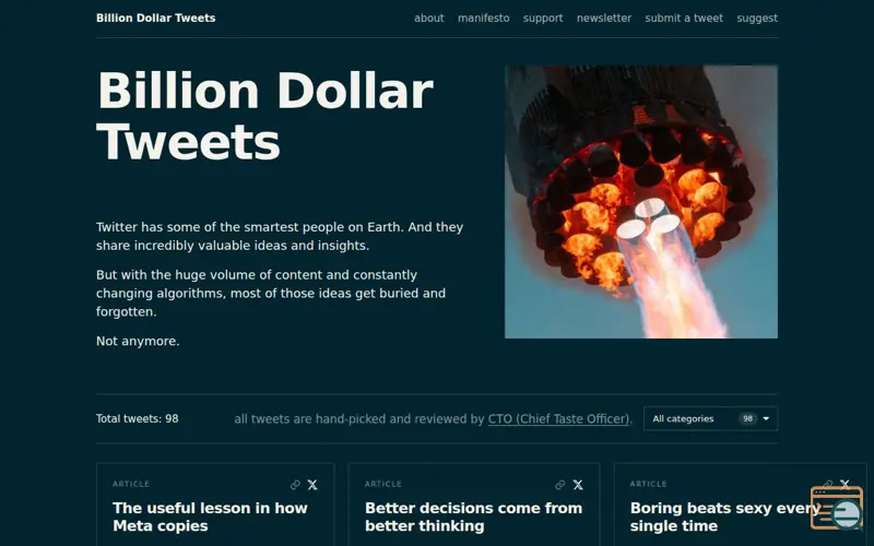 Screenshot of Billion Dollar Tweets
