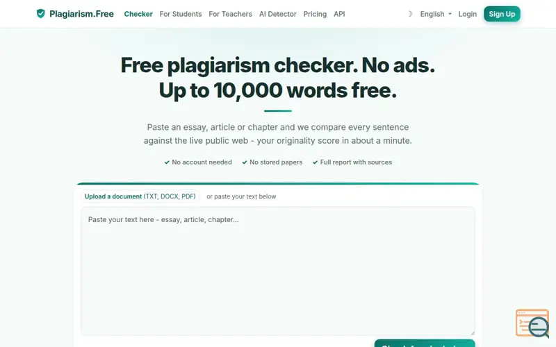 Screenshot of Plagiarism.Free