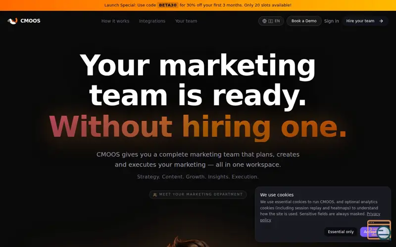 Screenshot of CMOOS — Get The Results Of A Marketing Department Without Hiring One