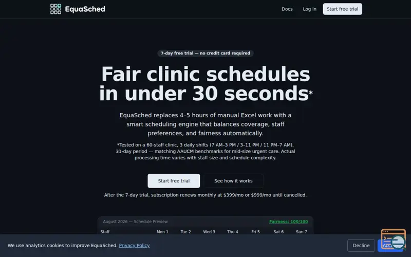 Screenshot of EquaSched, a launch using Blacknight DNS