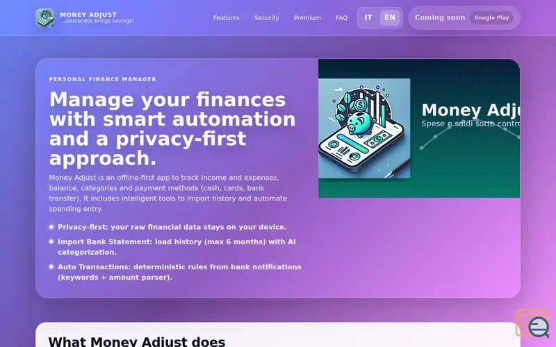 Screenshot of Money Adjust