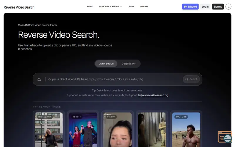 Screenshot of Reverse Video Search