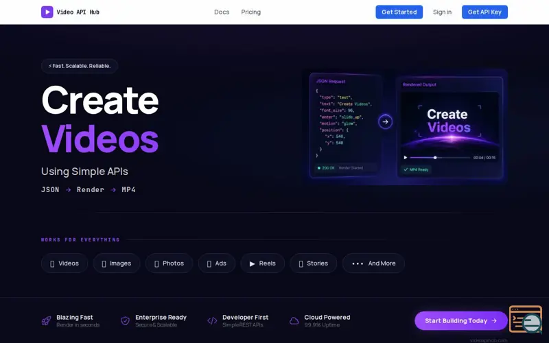 Screenshot of Video API Hub