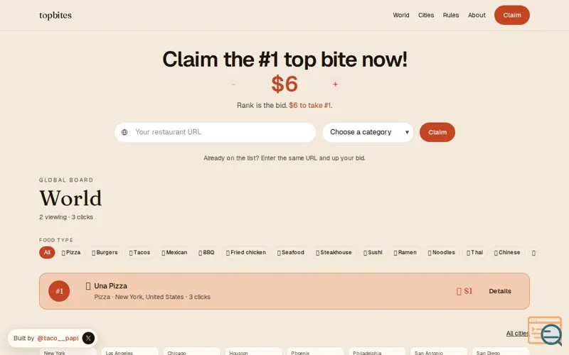 Screenshot of topbites