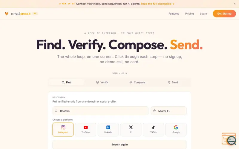 Screenshot of EmailSneak V3