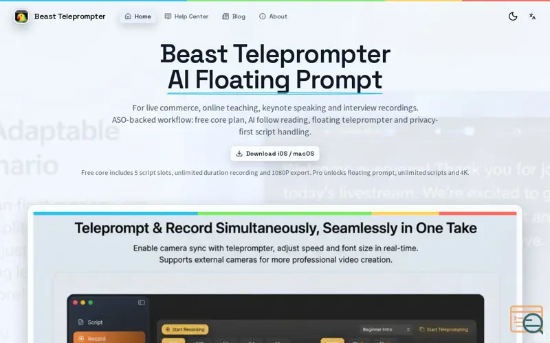 Screenshot of Beast Teleprompter