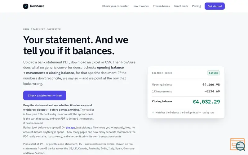Screenshot of RowSure