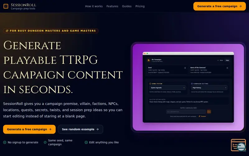 Screenshot of SessionRoll