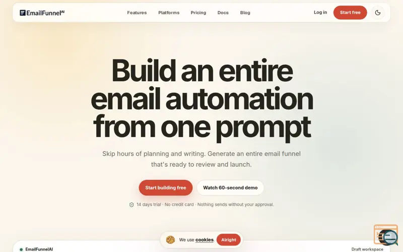 Screenshot of Email Funnel Builder | One Prompt, Full Funnel- EmailFunnel.ai, a launch using SaaSCity