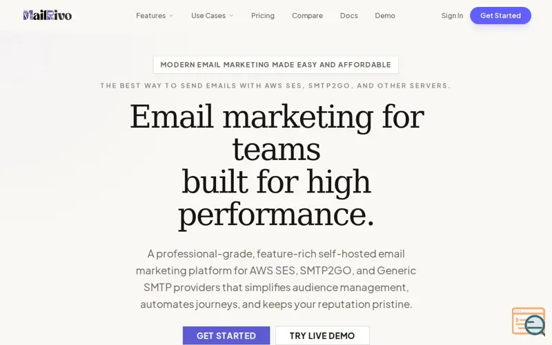 Screenshot of MailRivo, a launch using TurboSMTP