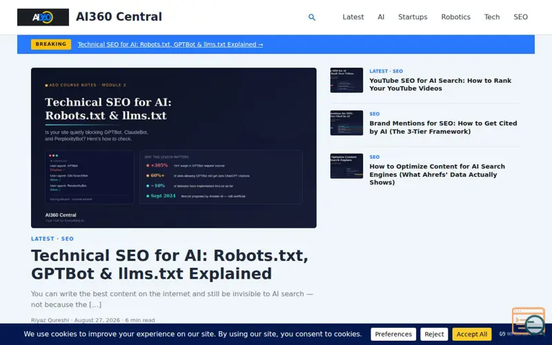 Screenshot of AI360 Central, a launch using Pinterest