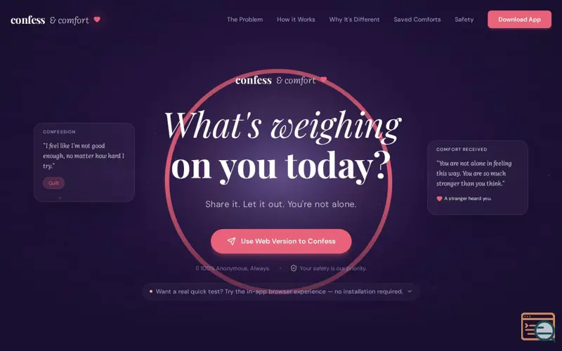 Screenshot of Confess & Comfort