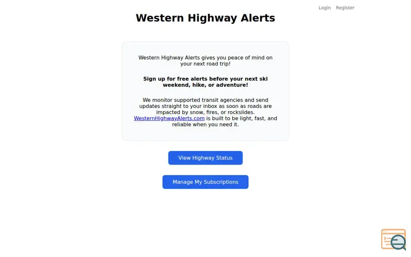 Screenshot of Western Highway Alerts