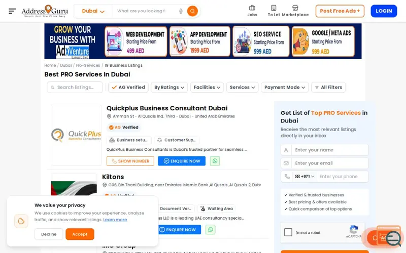 Screenshot of AddressGuru UAE, a launch using RRPproxy