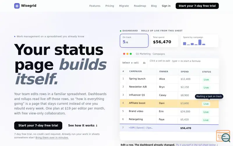Screenshot of Wisegrid