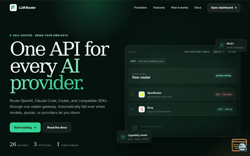 Screenshot of LLM Router · One API for every provider