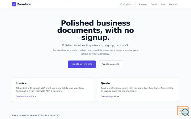 Screenshot of Formfolio