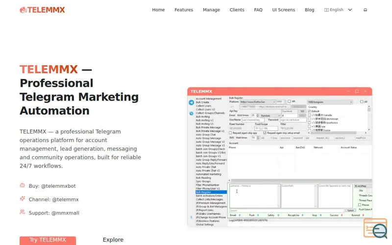Screenshot of TELEMMX Telegram Marketing Software
