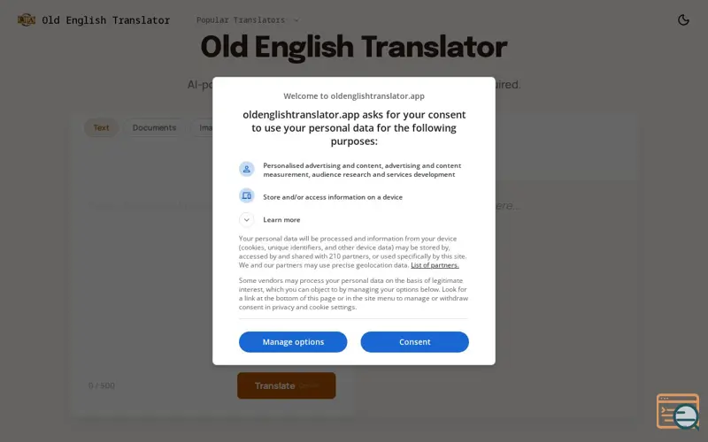 Screenshot of Old English Translator by AI, a launch using Mango Mail