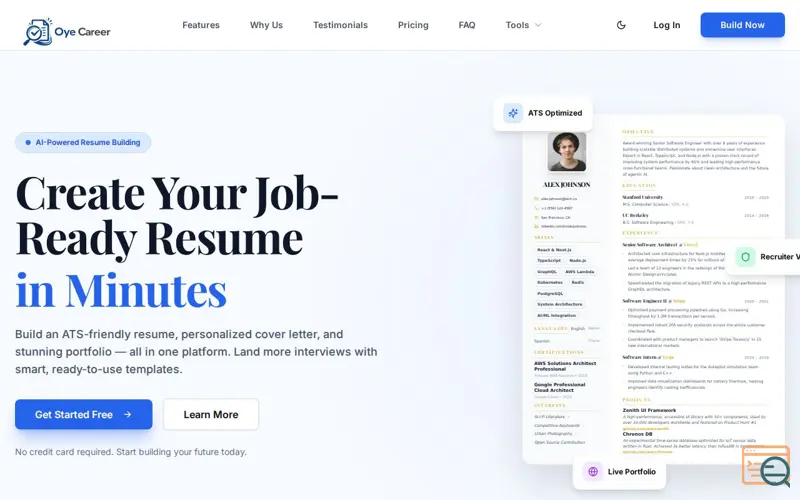 Screenshot of OyeCareer
