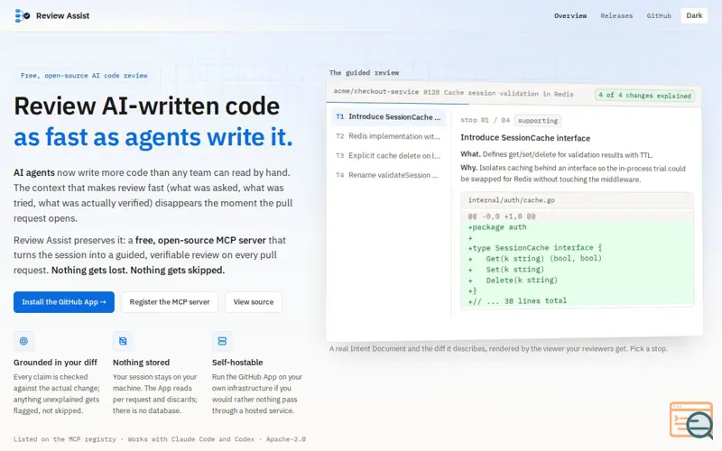 Screenshot of Review Assist — guided review for AI-written code