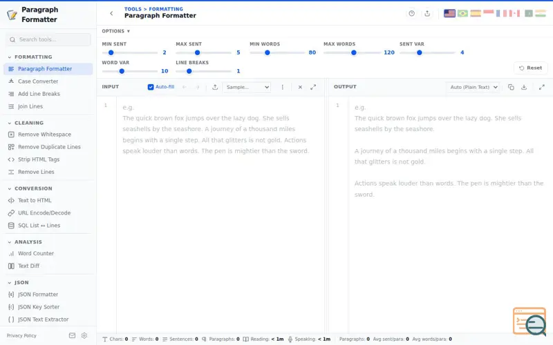 Screenshot of Paragraph Formatter
