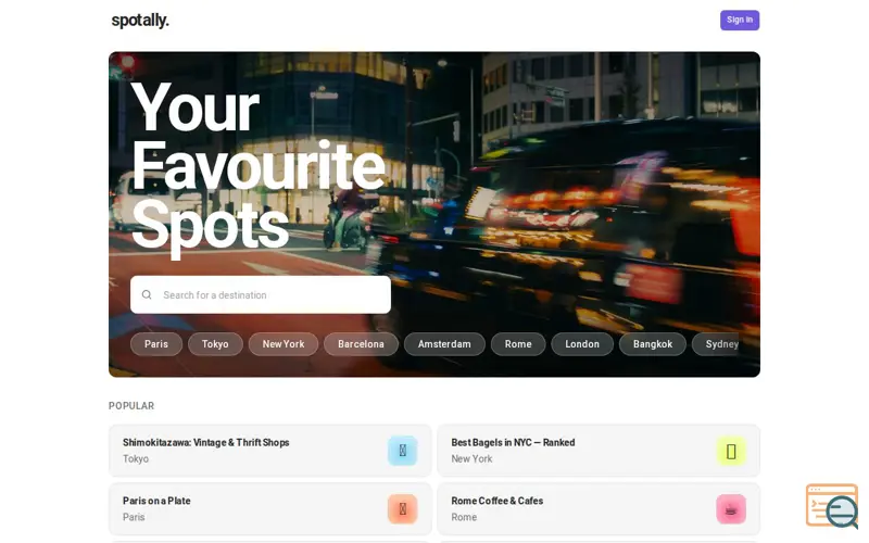 Screenshot of spotally