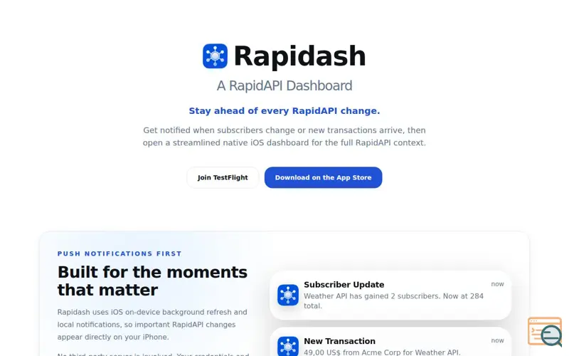 Screenshot of Rapidash: A RapidAPI Dashboard