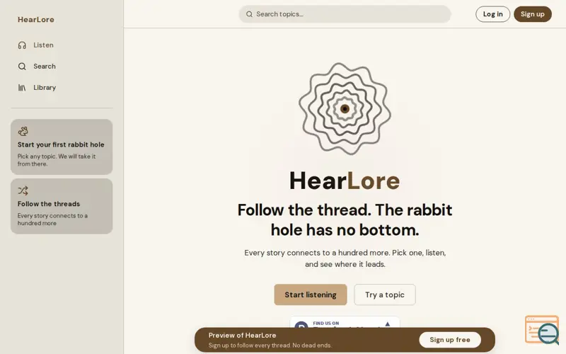 Screenshot of HearLore, a launch using Backblaze B2