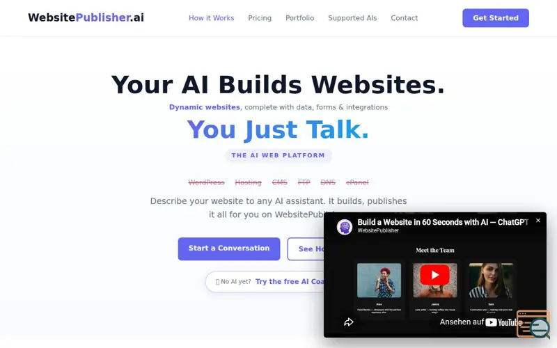 Screenshot of WebsitePublisher.ai