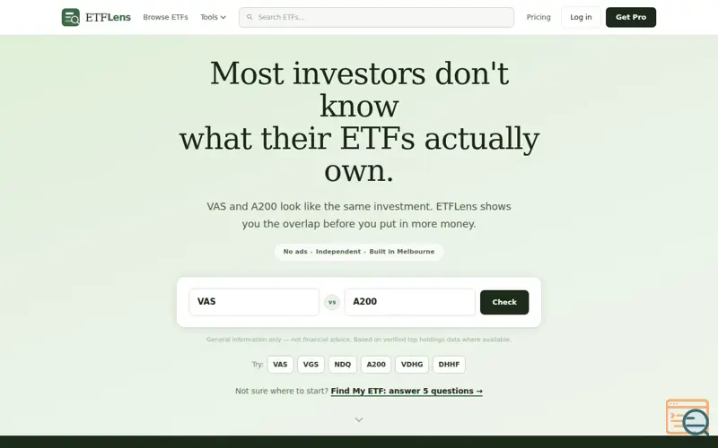 Screenshot of ETFLens
